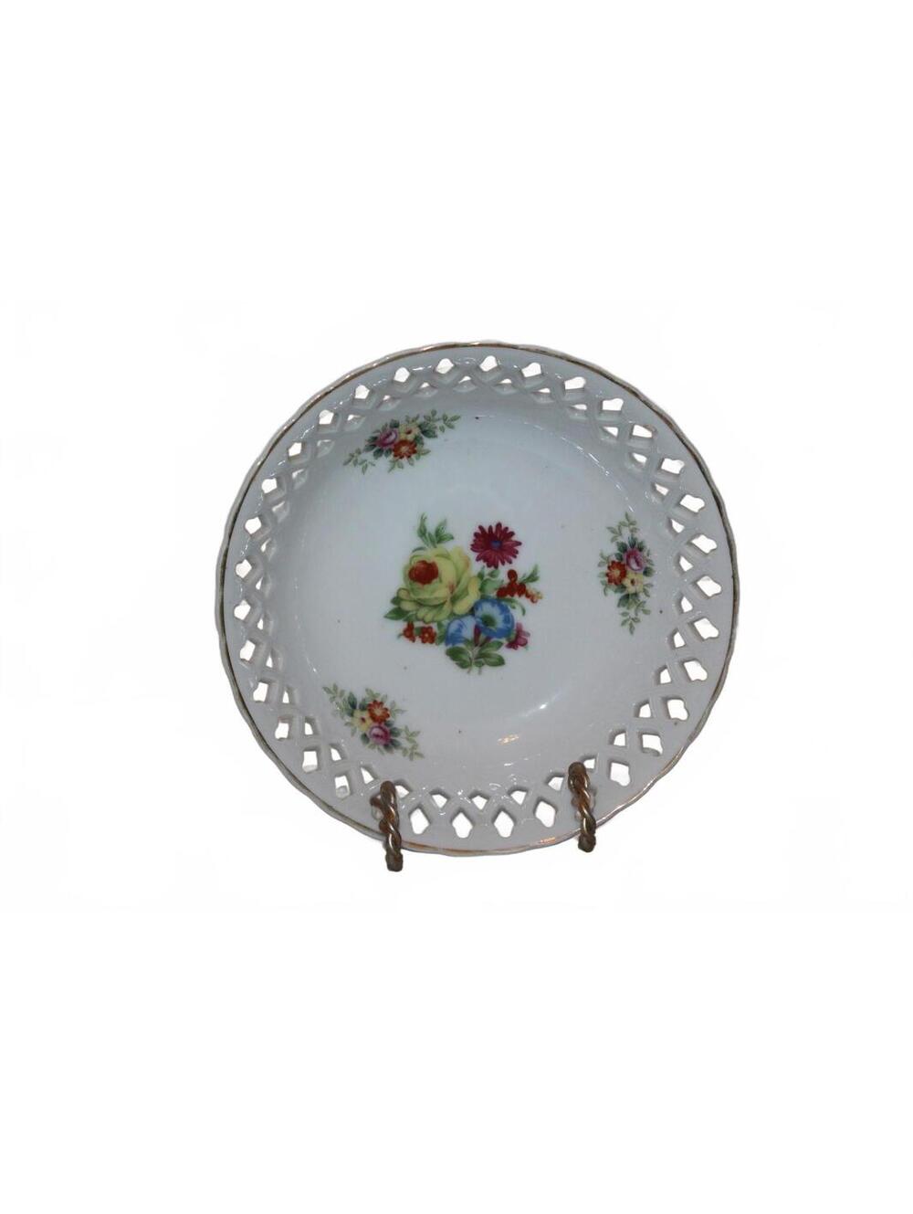 Vintage M K Japan Reticulated Hand Painted Lattice Bowl